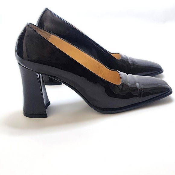 Vintage :: Via Spiga Pumps Dark Brown Patent Leather Sparkle Chunky Size 8.5 M - Picture 3 of 13